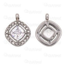 1720-4706-01 - Acier Inoxydable Breloque Diamant 13.5x10.5x3.5mm avec Ligne Zircon Cubique Cristal et Boucle Naturel 5pcs 1720-4706-01,zircon cubique,montreal, quebec, canada, beads, wholesale