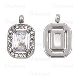 1720-4707-01 - Stainless Steel Charm Rectangle 13.5x8.5x3.5mm with Crystal Cubic Zircon Line and Loop Natural 5pcs 1720-4707-01,montreal, quebec, canada, beads, wholesale