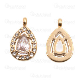 1720-4708-01GL - Stainless Steel Charm Drop 14x8.5x4mm with Crystal Cubic Zircon Line and Loop Gold Plated 5pcs 1720-4708-01GL,zircon cubique,montreal, quebec, canada, beads, wholesale