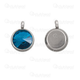 1720-4713-1001 - Stainless Steel 304 Charm Round Capri Blue Rhinstone 13x10x6mm with Loop 3.5mm Natural 10pcs 1720-4713-1001,BRELOQUE,montreal, quebec, canada, beads, wholesale