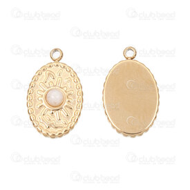 1720-4718-2-1GL - Acier Inoxydable 304 Breloque Oval 16.5x10x3.5mm avec Pierre de Lune Blanc Motif Soleil et Boucle Plaque Or 2pcs 1720-4718-2-1GL,pierre de lune,montreal, quebec, canada, beads, wholesale