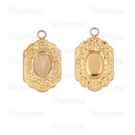 1720-4718-3-1GL - Acier Inoxydable 304 Breloque Quartz Rose Oval 16x9.5x3.5mm avec Motif Fantaisie et Boucle Plaque Or 4pcs 1720-4718-3-1GL,Breloques,Acier inoxydable,montreal, quebec, canada, beads, wholesale