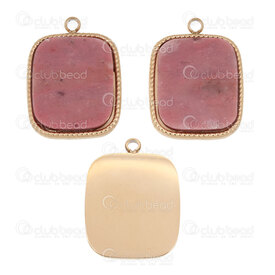 1720-4718-5-1GL - Stainless Steel 304 Charm Square 18x14x2mm with Rhodonite Stone and Loop Gold Plated 2pcs 1720-4718-5-1GL,breloque acier,montreal, quebec, canada, beads, wholesale
