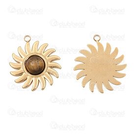 1720-4718-7-1GL - Stainless Steel 304 Charm Sun 20x17x4.5mm with Tiger Eye Stone and Loop Gold Plated 4pcs 1720-4718-7-1GL,Inoxydable,montreal, quebec, canada, beads, wholesale