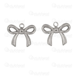 1720-4729 - Stainless Steel 304 Charm Bow Ribbon 13x15.5x3mm with Loop Natural 5pcs 1720-4729,ru,montreal, quebec, canada, beads, wholesale