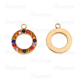 1720-4731-GL - Acier Inoxydable Breloque Cercle Rond 16x13x2.5mm avec Pierre du Rhin Couleur  Mix et Boucle Plaque Or 5pcs 1720-4731-GL,montreal, quebec, canada, beads, wholesale