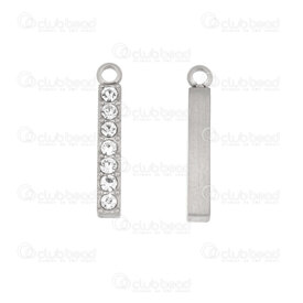 1720-4733 - Stainless Steel 304 Charm Rectangle 18x2.5x3mm with Crystal Rhinestone Natural 10pcs 1720-4733,pierre cristal,montreal, quebec, canada, beads, wholesale