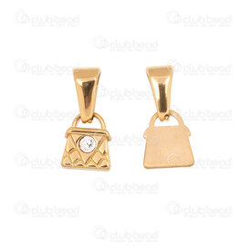 1720-4743-GL - Stainless Steel 304 Charm Purse 9x7.5x2mm with Crystal Cubic Zircon and Bail Gold Plated 3pcs 1720-4743-GL,24,montreal, quebec, canada, beads, wholesale