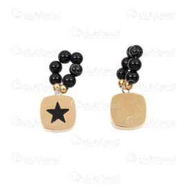 1720-4754-1BKGL - Stainless Steel 304 Charm Square 10.5x9x3mm Black Star Design and Beaded Loop 3.5mm Black Acrylic Bead Gold Plated 3pcs 1720-4754-1BKGL,CX,montreal, quebec, canada, beads, wholesale