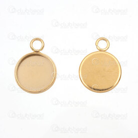 1720-9901-101GL - Stainless Steel 304 Bezel Cup Charm 15.5x12x1.5mm for 10mm Round Cabochon with loop Gold Plated 10pcs 1720-9901-101GL,su,montreal, quebec, canada, beads, wholesale
