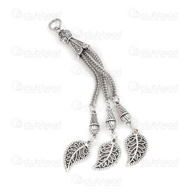 1721-0001 - Metal Tassel 10x0.4cm with Chain and Leaf Charm (3) 14x6mm Nickel 5pcs 1721-0001,.4cm,montreal, quebec, canada, beads, wholesale