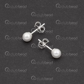 1754-0117 - Sterling Silver 925 Earring Pin With White Crystal Pearl 4mm With Clutch 2pcs USA 1754-0117,4mm,Sterling Silver 925,Earring Pin,With White Crystal Pearl,4mm,Grey,Metal,With Clutch,2pcs,USA,montreal, quebec, canada, beads, wholesale