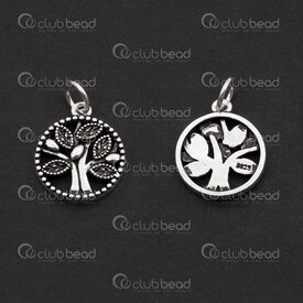 1754-1020-01OX - Sterling Silver Pendant Tree of Life Round 15x2.5mm with 6mm soldered ring Oxydised 1pc 1754-1020-01OX,1754-1020,montreal, quebec, canada, beads, wholesale