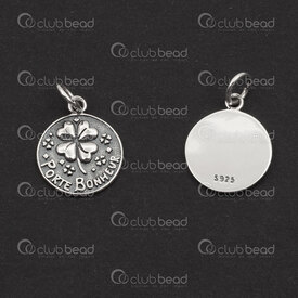 1754-1020-05 - Sterling Silver Pendant Lucky Charm "Porte Bonheur" Round 15x1.5mm with 6mm soldered ring Oxydised 1pc 1754-1020-05,Sterling silver,Charms and Pendants,montreal, quebec, canada, beads, wholesale