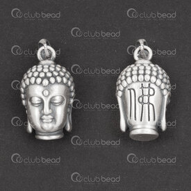 1754-1020-13 - Sterling Silver Pendant Buddha Head 23.5x13.5x13mm with Bail Brushed Finish 1pc 1754-1020-13,Sterling silver,Charms and Pendants,montreal, quebec, canada, beads, wholesale