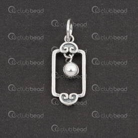 1754-1020-21 - Sterling Silver Pendant Fancy Rectangle 17x8x4mm with 4mm Bead and 5mm soldered ring 2pcs 1754-1020-21,argent sterling,montreal, quebec, canada, beads, wholesale