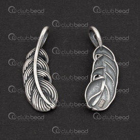1754-1020-23OX - Sterling Silver Pendant Feather 20.5x8x2mm wth Bail Oxydised 2pcs 1754-1020-23OX,plumes,montreal, quebec, canada, beads, wholesale