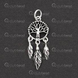 1754-1021-01OX - Sterling Silver Charm Dream Catcher with Tree of Life Round 26x10x1.5mm with 5mm soldered ring Oxidised 1pc 1754-1021-01OX,Sterling silver,Charms and Pendants,montreal, quebec, canada, beads, wholesale