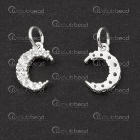 1754-1021-031 - Sterling Silver 925 Charm Moon 10.8x7.5x2mm with Crystal Cubic Zircon and Ring 1pc 1754-1021-031,r,montreal, quebec, canada, beads, wholesale