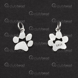 1754-1021-05 - Sterling Silver Charm Paw Print 10.5x10.5x1mm Brushed Finish with 5mm soldered ring Oxydised 2pcs 1754-1021-05,Sterling silver,montreal, quebec, canada, beads, wholesale
