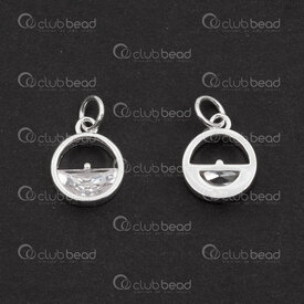 1754-1021-11 - Sterling Silver Charm Round 10x2.5mm with Zircon Stone Crystal with 5mm soldered ring 1pc 1754-1021-11,Sterling silver,Charms and Pendants,montreal, quebec, canada, beads, wholesale