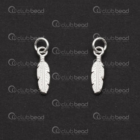 1754-1021-13 - Sterling Silver Charm Feather 12.5x4x1.5mm with 5mm soldered ring 1pc 1754-1021-13,Sterling silver,Plumes,montreal, quebec, canada, beads, wholesale