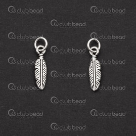 1754-1021-13OX - Sterling Silver Charm Feather 12.5x4x1.5mm with 5mm soldered ring Oxydised 1pc 1754-1021-13OX,Sterling silver,Plumes,montreal, quebec, canada, beads, wholesale