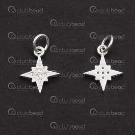 1754-1021-15 - Sterling Silver Charm Star 10x10.5x1.5mm with Zircon Stone Crystal and 5mm soldered ring 1pc 1754-1021-15,Pendentif etoile,montreal, quebec, canada, beads, wholesale
