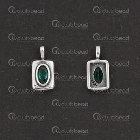 1754-1021-21OX - Sterling Silver Charm Rectangle 11.5x5.5x3mm with Green Cubic Zirconium Stone and Bail Oxidised 1pc 1754-1021-21OX,Sterling silver,Charms and Pendants,montreal, quebec, canada, beads, wholesale