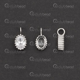 1754-1021-25 - Sterling Silver Charm Oval 12.5x6.5x3mm with Clear Zirconium Stone Lined Design and 3mm Loop 1pc 1754-1021-25,Sterling silver,Charms and Pendants,montreal, quebec, canada, beads, wholesale