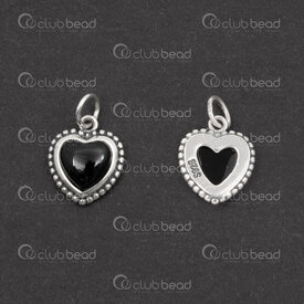 1754-1021-31 - Sterling Silver Charm Heart 10x8x3mm Dot Edge with Black Zirconium and 4mm soldered ring 1pc 1754-1021-31,Sterling silver,Charms and Pendants,montreal, quebec, canada, beads, wholesale