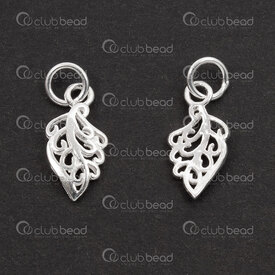 1754-1021-39 - Sterling Silver Charm Leaf 14x7x1.5mm with Soldered Ring 4pcs 1754-1021-39,breloque feuille,montreal, quebec, canada, beads, wholesale