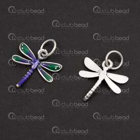 1754-1021-43 - Argent Sterling Breloque Libellule 15x14.9x2.5mm Remplissage Couleur et Anneau Soude 2pcs 1754-1021-43,Fil argent sterling,montreal, quebec, canada, beads, wholesale