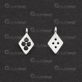 1754-1021-4401 - Sterling Silver Charm Diamond shape 9.5x5x1.5mm with Black Zirconium Stone and loop 2pcs 1754-1021-4401,anneaux noir,montreal, quebec, canada, beads, wholesale