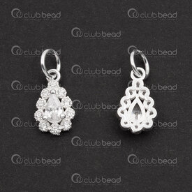 1754-1021-49 - Sterling Silver Charm Drop shape 11.5x7x3mm with Crystal Zirconium Stone and Soldered Ring 1pc 1754-1021-49,Sterling silver,Charms and Pendants,montreal, quebec, canada, beads, wholesale
