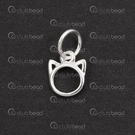 1754-1021-55 - Sterling Silver Charm Cat 8.5x7x1mm with 5mm soldered ring 4pcs 1754-1021-55,175,montreal, quebec, canada, beads, wholesale