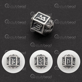 1754-1024-01 - Sterling Silver Bead 10.5x9x10mm Mantra Inscription 2mm hole Oxydised 1pc 1754-1024-01,Sterling silver,montreal, quebec, canada, beads, wholesale