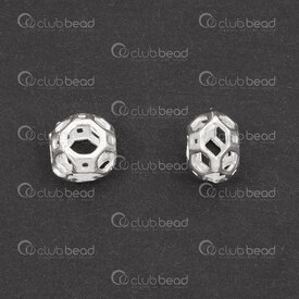 1754-1024-09 - Sterling Silver Bead Geometrical Round Face 7.5x7.5x6.5mm Hollow 3mm hole 4pcs 1754-1024-09,geo,montreal, quebec, canada, beads, wholesale
