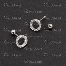 1754-1027-11 - Sterling Silver 925 Earring Stud 7x9.5x0.8mm Circle With Zirconium Unscrewable Ball Clutch 2pcs (1pair) 1754-1027-11,Findings,Earrings,Ear studs,Sterling Silver 925,Earring Stud,Circle,With Zirconium,7x9.5x0.8mm,Grey,Metal,Unscrewable Ball Clutch,2pcs (1pair),China,montreal, quebec, canada, beads, wholesale