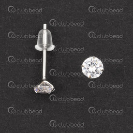 1754-1027-1341 - Sterling Silver Earring Stud 13x0.7mm with 4mm Crystal Cubic Zirconium and Silicone Clutch 8pcs (4pairs) 1754-1027-1341,argent sterling,montreal, quebec, canada, beads, wholesale