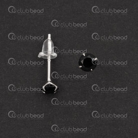 1754-1027-1343 - Argent Sterling Boucle d'Oreille Clou 13x0.7mm avec Zirconium Cubique Noir 4mm et Papillon Silicone 8pcs (4paires) 1754-1027-1343,Silicone,montreal, quebec, canada, beads, wholesale