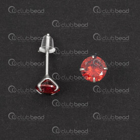 1754-1027-1365 - Sterling Silver Earring Stud 14x0.7mm with 6mm Garnet Cubic Zirconium and Silicone Clutch 4pcs (2pairs) 1754-1027-1365,zircon cubique,montreal, quebec, canada, beads, wholesale