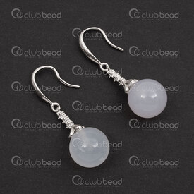 1754-1027-151 - Sterling Silver Earring Hook 14x0.7mm with Crystal Rhinestone Design and 10mm Round White Agate 2pcs (1pair) 1754-1027-151,Crochet de boucles d,montreal, quebec, canada, beads, wholesale