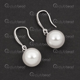 1754-1027-25 - Sterling Silver Earring Hook 14x0.7mm with 10mm Round Stellaris White Pearl 2pcs (1pair) 1754-1027-25,PERLE 10MM,montreal, quebec, canada, beads, wholesale