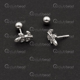 1754-1027-41 - Argent Sterling 925 Boucle d'Oreille Tige a Visser Feuille 9x5.5mm avec Zircon Cubique Cristal 2pcs (1pair) 1754-1027-41,Argent sterling,Boucles d'oreilles,montreal, quebec, canada, beads, wholesale