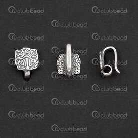 1754-1028-05OX - Argent Sterling Beliere Carre 10x7x5.5mm avec Motif Fantaisie et Boucle Arriere 2mm Oxide 2pcs 1754-1028-05OX,Argent sterling,Bélières,montreal, quebec, canada, beads, wholesale