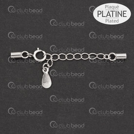 1754-1029-01P - Sterling Silver Cord End 2mm Round with Chain Extender 30mm, Platinum Plated Spring Clasp 5mm and Oval Plate 8x3.5mm 925 Stamp 2pcs 1754-1029-01P,Sterling silver,montreal, quebec, canada, beads, wholesale