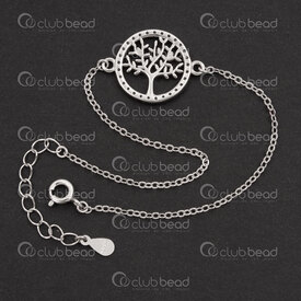 1754-1090-031.5X - Sterling Silver Bracelet Cable Chain 1.5x1.8x0.2mm Tree of Life 15mm with Crustal Zircon stone 16mm (6.6in) with 40mm end chain 1pc 1754-1090-031.5X,15m,montreal, quebec, canada, beads, wholesale