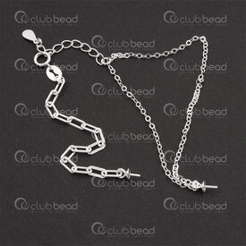 1754-1090-05 - Argent Sterling Chaine Forcat-Trombone Bracelet Semi Fini 7.5 Pouces (19cm) avec Coupole a Tige 1pc 1754-1090-05,Chaînes,Par styles,Trombone,montreal, quebec, canada, beads, wholesale
