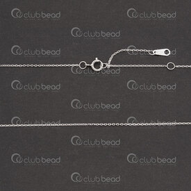 1754-1110-161.5XP - Sterling Silver Cable Chain 0.85x1.3x0.2mm 16" (40cm) Necklace with Extension Chain 50mm Platinum Plated 1pc 1754-1110-161.5XP,Chains,Sterling Silver,montreal, quebec, canada, beads, wholesale